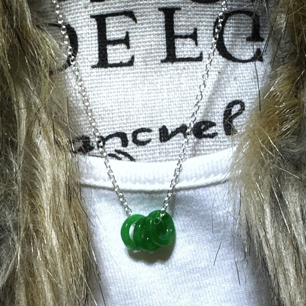 Jade dainty circles pendant 925 silver necklace prosperity good luck for Virgo - Picture 4 of 8